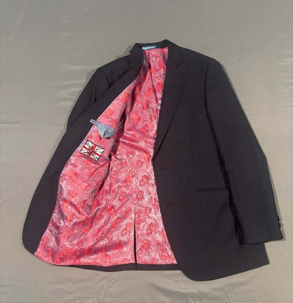 English Laundry Navy Blue Sport Coat Blazer Jacket Size 38R with Paisley Lining